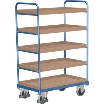 Vysoký policový vozík, do 250 kg, 5 polic s vyvýšenými hranami, 153 x 106 x 60 cm, modrý