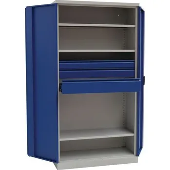 Kovová dílenská skříň Paris - Manutan Expert, 195 x 100 x 45 cm, 3 zásuvky, 3 police