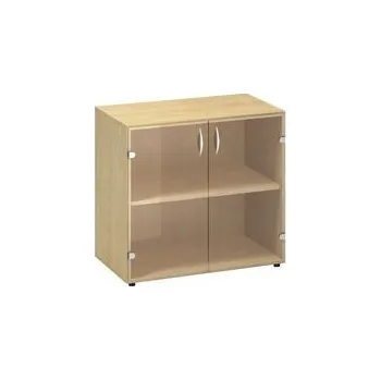 Šatní skříň Nízká široká skříň Alfa 500, 74,2 x 80 x 45,8 cm, se skleněnými dvířky, dezén divoká hruška