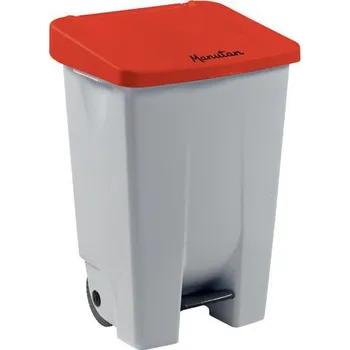 Odpadkový koš Plastový odpadkový koš Manutan Expert Handy, objem 80 l, bílý/červený