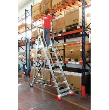 Žebřík Pojízdný skládací hliníkový plošinový žebřík, 7 stupňů