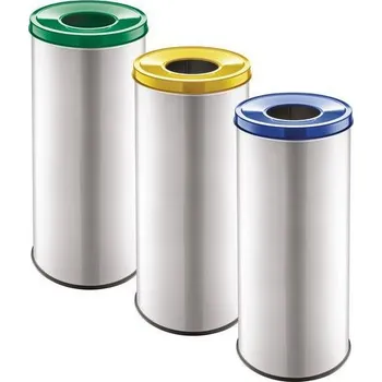 Odpadkový koš Sada 3 ks kovových odpadkových košů EKO na tříděný odpad, objem 3 x 45 l