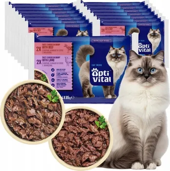 Krmivo pro kočku OPTIVITAL KRMIVO PRO KOČKY pro kočky se směsí jehněčího a hovězího masa 60x85g