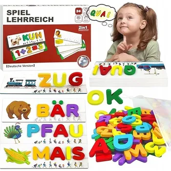 Dřevěná hračka Gry edukacyjne do nauki liter niemieckich, hračka Montessori pro děti