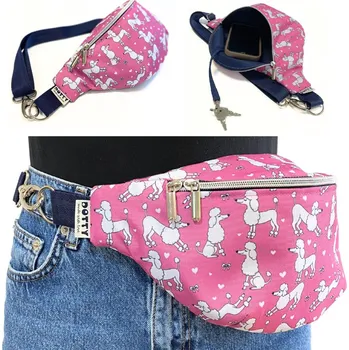 Ledvinka DOTTY dámská ledvinka / taška na opasek - růžová - vzor modrých pudlíků