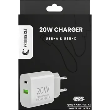 USB C USB A Rychlá Síťová Nabíječka Typ C KOSTKA pro Nabíjení BÍLÁ 20W