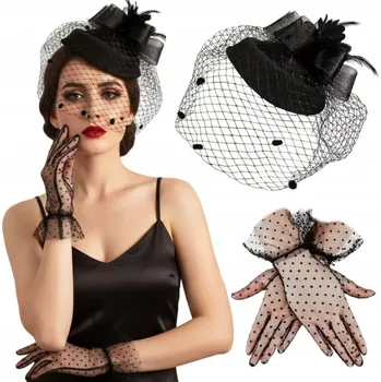 Karnevalový kostým Sada RETRO 20. LÉTA FASCINÁTOR Rukavičky Klobouček Kostým Karneval 2 Díly