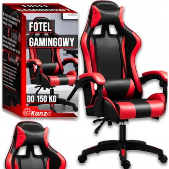 Herní křeslo černo-červené kožené, nastavitelná výška, nosnost 150 kg