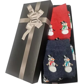 Dámské punčochy Ponožky v krabičce On a Ona Sněhulák ( 2 páry ) - červená/modrá