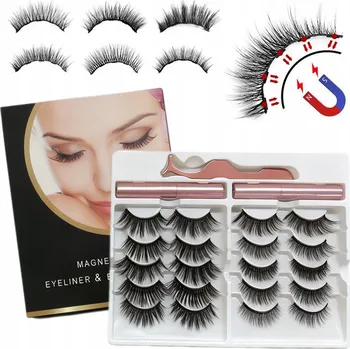Péče o řasy a obočí Magnetické Řasy Umělé Sada 10 Párů + Pinzeta + Eyeliner
