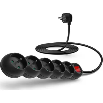 Napájecí kabel Connect IT 5x zásuvka, s vypínačem, 3m (CES-1007-BK) černý