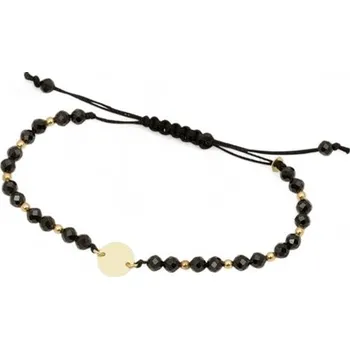 Náramek Provázkový náramek se zlatými kuličkami a přírodními onyxy s medailonkem ZLNA1605F + Dárek zdarma