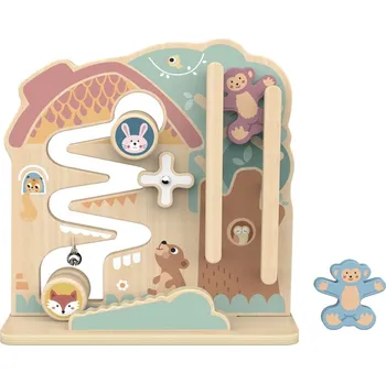 Dřevěná hračka DŘEVĚNÁ EDUKAČNÍ TABULE 2V1 - BLUDIŠTĚ A DRÁHA