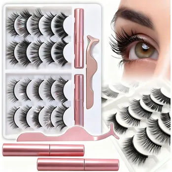 Péče o řasy a obočí Umělé Magnetické Řasy Sada 10 Párů + Pinzeta + 2 x Oční Linky