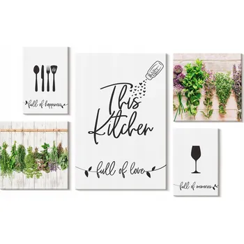 Obraz Sada nástěnných dekorací Obraz Na Plátně Kuchyně Láska Bylinky Doplňky