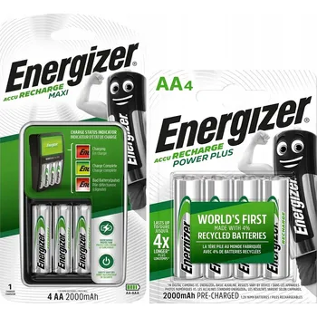 Nabíječka baterií AA AAA + 4 x nabíjecí baterie 2000 mAh R6 AA Energizer Maxi