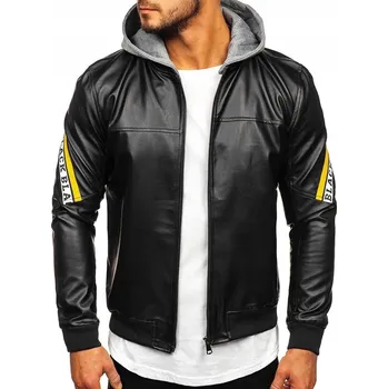 Moto bunda PÁNSKÁ KOŽENÁ BUNDA S KAPUCÍ ČERNO-ŽLUTÁ HY614 DENLEY_M