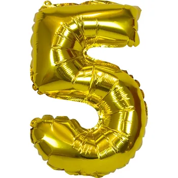 Balónek Fóliový balónek číslice 5 pětka na tyčce zlatá