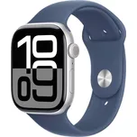 Apple Watch Series 10 GPS + Cellular 46mm pouzdro ze stříbrného hliníku - denimový sportovní řemínek - M/L (MWY13QC/A)