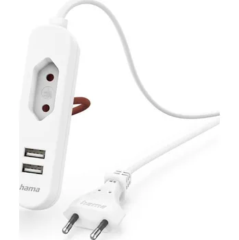 Kabel Hama 2x USB-A, 1x el. zásuvka Euro, 1,9 m (223202) bílý