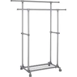 SONGMICS Dvojitý věšák na oděvy, (87-150)×52×166cm, šedý Věšák na kabáty