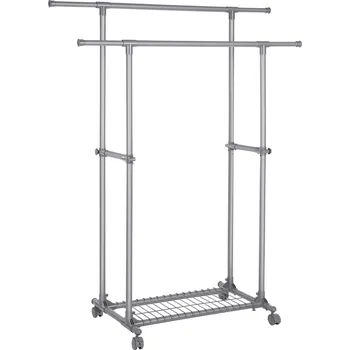 Věšák SONGMICS Dvojitý věšák na oděvy, (87-150)×52×166cm, šedý Věšák na kabáty