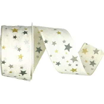 Stuha Stuha vánoční TWILIGHT STARS WHITE bílá 40mm x 2m (13,-Kč/m) (Vánoční stuha bavlněná, bílá, oboustranný potisk, glitrový efekt, s drátkem v lemu)