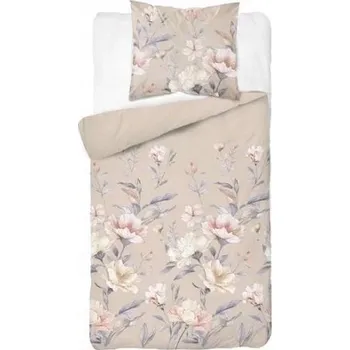 Povlečení Povlečení flanel 140x200 KVĚTY béžové, silné, 160 g