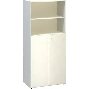 Nábytek Vysoká široká skříň Alfa 500, 178 x 80 x 47 cm, s nikou a dvířky, dezén bílá