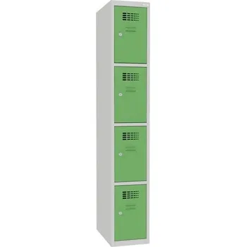 Nábytek Svařovaná šatní skříň Emil, 4 boxy, cylindrický zámek šedá/zelená