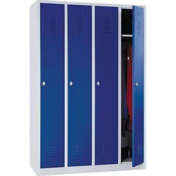 Šatní skříň Svařovaná šatní skříň Manutan Expert DURO PROFI, 4 oddíly, šedá/modrá, cylindrický zámek