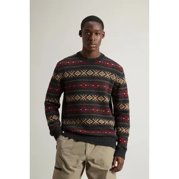 Pánský svetr SVETR WOOLRICH MERINOS FAIRISLE CREWNECK CHARCOAL RUST