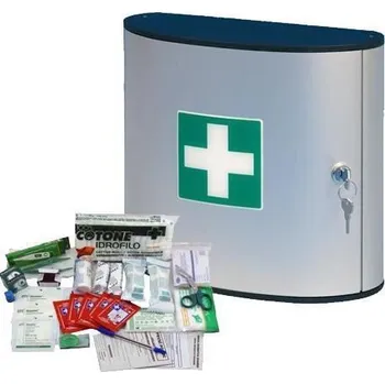 Lékárnička Kovová nástěnná lékárnička, uzamykatelná, 28 x 30,2 x 11,8 cm, s náplní KANCELÁŘ