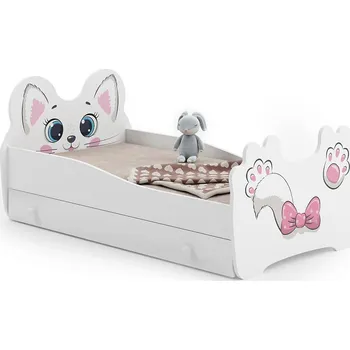 Dětská postel Jednolůžková postel Pink Cat 140x70 se zásuvkou