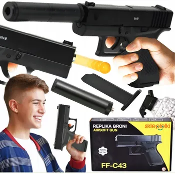 Obraz Silná ASG kovová pistole s tlumičem, dárek 800 kuliček