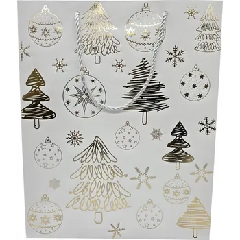 Dárková taška Dárková papírová taška, bílá, vánoční, 32/26 cm