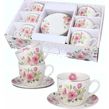 LIVELLO SADA 6 ŠÁLKŮ 250ML S PODŠÁLKY 14CM VIŠŇOVÝ KVĚT ZLATÝ PROUŽEK