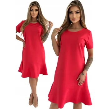 Dámské šaty KORÁLOVÉ ELEGANTNÍ ŠATY S VOLÁNEM VELIKOST 42