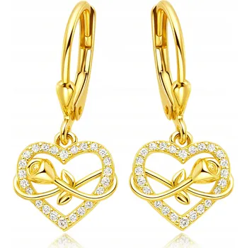 Náušnice Zlaté Náušnice 925/585 Visací Srdce Nekonečno Růže Anglické Dámské