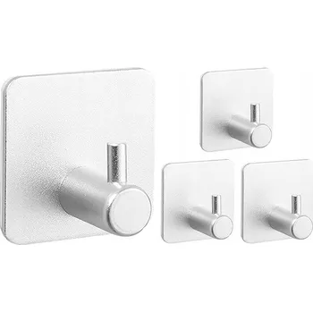 Věšák SADA 4x SAMOLEPICÍCH HÁČKŮ NA ZEĎ DO KUCHYNĚ, KOUPELNY, PŘEDSÍNĚ - STŘÍBRNÉ