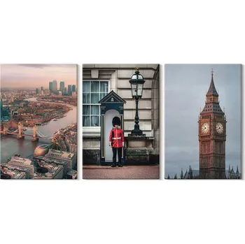 Obraz Sada obrazů do obýváku Londýn - Most, strážník, Big Ben 3x 20x30 cm