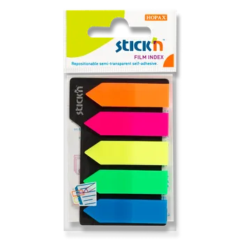 Samolepící bloček Samolepicí proužky Hopax Stick’n Clearnote - šipky, 45 x 12 mm, 5 × 25 listů