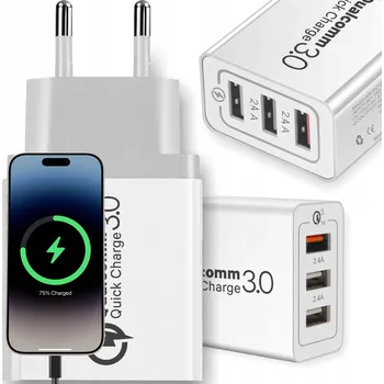 RYCHLÁ SÍŤOVÁ NABÍJEČKA KOSTKA INTELIGENTNÍ 3xUSB 2.4A QC 3.0 PRO TELEFON