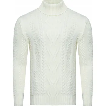 Pánský svetr PÁNSKÝ SVETR S ROLÁKEM - 3157/ECRU vlněný rolák teplý dárek