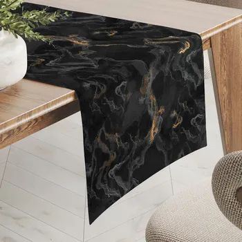 ubrus Sametový běhoun na stůl Isabela IBL-021 Zlatý/kouřový mramor na černém 20x140 cm