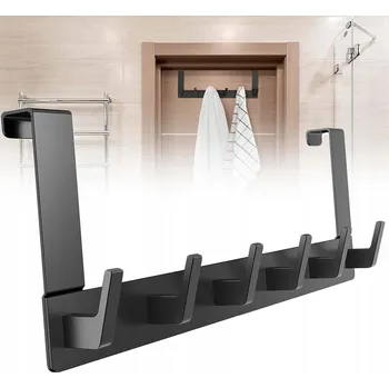 Věšák VĚŠÁK NA DVEŘE na bundy kabáty černý 6 háčků MONTÁŽ NA DVEŘE