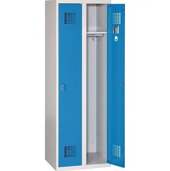 Nábytek Svařovaná šatní skříň Raphael, 2 oddíly, cylindrický zámek, šedá/tm. modrá