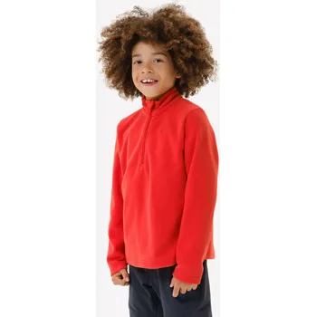 Pánská mikina QUECHUA Chlapecká turistická fleecová mikina MH 100 8 LET ČERVENÁ|ŠEDÁ