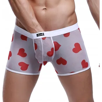 Boxerky B163 Průhledné pánské boxerky se srdíčky - XXL