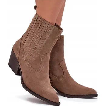 Dámská zimní obuv KOTNÍKOVÉ BOTY KOVBOJSKÉ BOTY DÁMSKÉ SEMIŠOVÉ PODPATEK SLOUPEK ZIP ZATEPLENÉ KHAKI 39